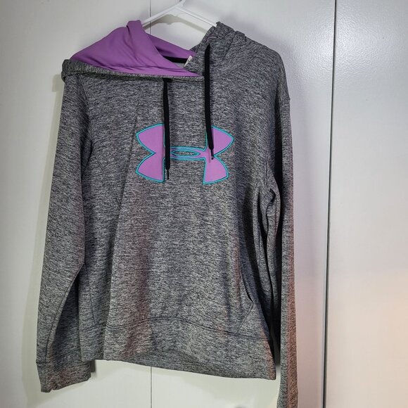 Under Armour Tops - Under Armour Womens LG Pullover Hoodie Sweatshirt Gray Purple Athleisure